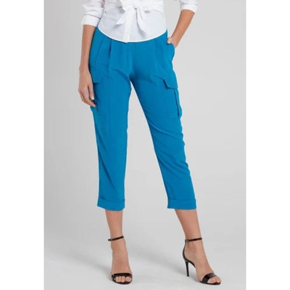 Roberto Cavalli Silk High Waist Toreador Pants Medium Blue Retro Designer Glam - Picture 11 of 11